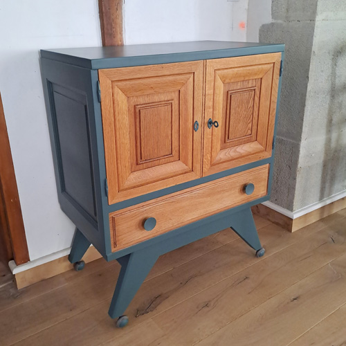 Buffet Art Déco en chêne - Laqué turquoise + vernis mat réchauffant (2)