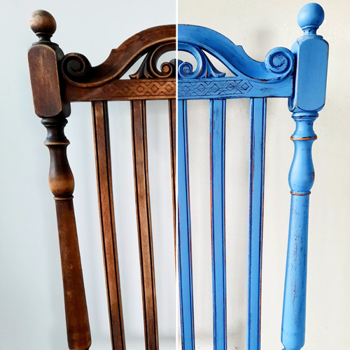 Chaise en hêtre - Patiné bleu + vernis mat
