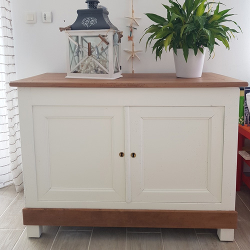 Maie de ferme en noyer - Laqué blanc + vernis mat