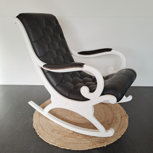 Rocking chair Chesterfield - Laqué blanc + vernis satiné