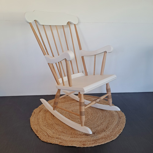 Rocking chair en hêtre - Laqué blanc + vernis mat naturel